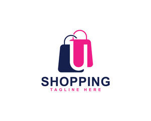 Letter U with Shopping Bag Logo. Online Shopping, Shopping Application Branding and Company Logo. Shopping Bag with Letter U Combination Logo Design.