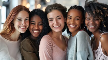Fototapeta premium Diverse group of women smiling together in a bright, joyful moment.