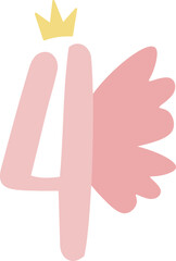 Obraz premium Number 4 With Fairy Wings and Crown