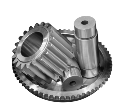 A gear is shown with a silver and black color. The gear is surrounded by other gears and is placed on a transparent background