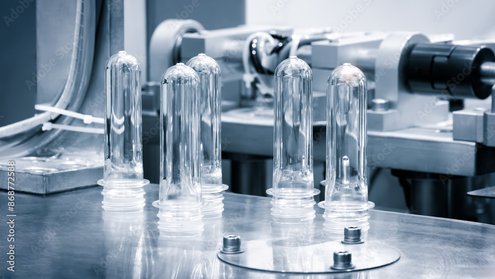 Poster the machine produces plastic containers for pharmaceuticals and medicine. the containers are transpa