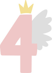 Obraz premium Number 4 with Wings and Crown