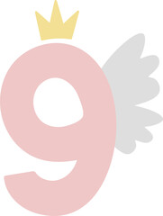 Number 9 with Wings and Crown