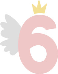 Number 6 with Wings and Crown