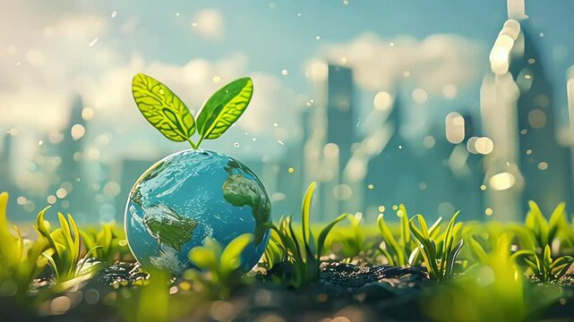 Environmental technology concept. Abstract illustration. Sustainable development goals. Green Earth in concept of Saving the environment, and environmentally sustainable. Environment World Earth