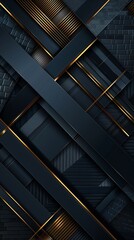 Fototapeta premium Black background, dark blue and gold lines, threedimensional geometric shape