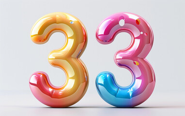 Naklejka premium Shiny Rainbow Number Thirty-Three On White Background