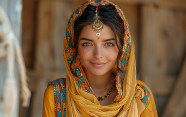 Woman Wearing Traditional Indian Clothing and Jewelry
