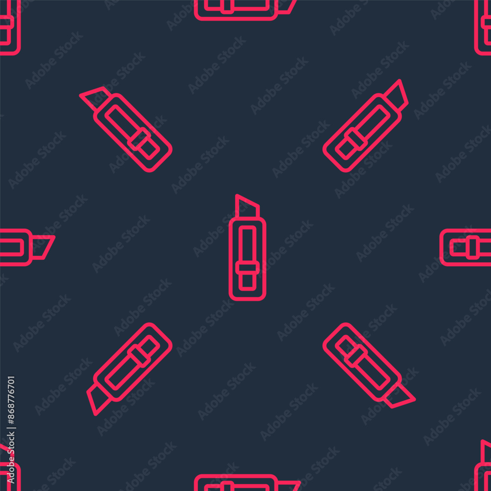 Canvas Prints Red line Stationery knife icon isolated seamless pattern on black background. Office paper cutter. Vector