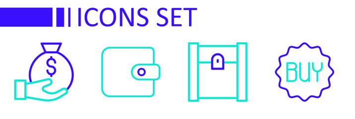 Set line Buy button, Paper shopping bag, Wallet and Money icon. Vector
