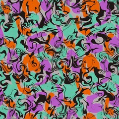 Seamless abstract pattern. Simple background with purple, orange, green, black texture. Digital brush strokes background. Design for textile fabrics, wrapping paper, background, wallpaper, cover.