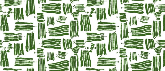 Seamless abstract textured pattern. Simple background with green, white texture. Digital brush strokes. Lines. Design for textile fabrics, wrapping paper, background, wallpaper, cover.