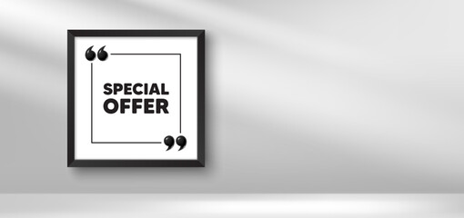 Photo frame banner. Special offer tag. Sale sign. Advertising Discounts symbol. Special offer picture frame message. 3d comma quotation. Vector