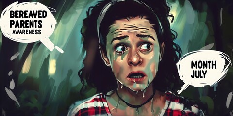 Bereaved Parents Awareness Month, mother in distress grieving child loss, illustration