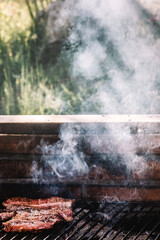 Smoky Grilled Meat on a Brick Barbecue