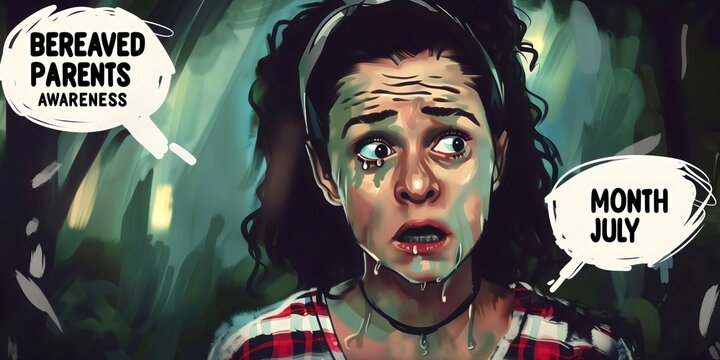 Bereaved Parents Awareness Month, mother in distress grieving child loss, illustration