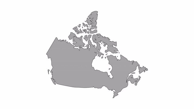 Canada map animation. Black line smoothly transitioning to fill, drawing on white, transparent alpha channel.