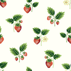 Cottage Core Garden Strawberry Patch Vector Seamless Pattern. Vintage Feed Sack Backdrop With Nostalgic Retro Design. Fresh Summer Fruit Background