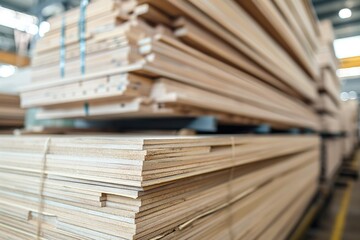 Fototapeta premium A warehouse filled with wooden boards for flooring and construction
