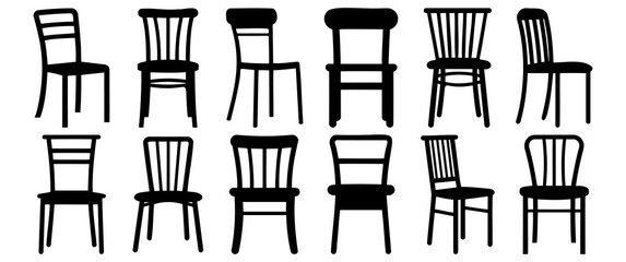 Chair silhouettes set, pack of vector silhouette design, isolated background