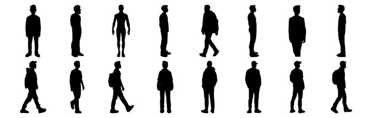 Man silhouettes set, pack of vector silhouette design, isolated background
