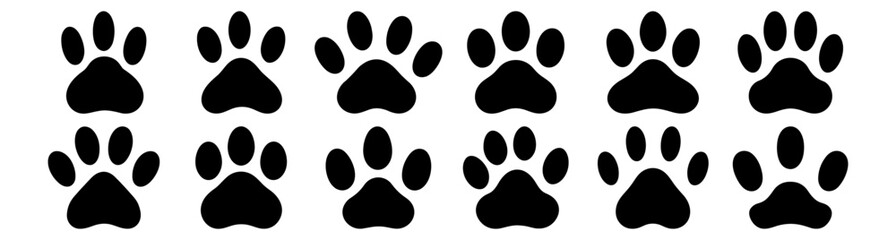 Paw silhouettes set, pack of vector silhouette design, isolated background