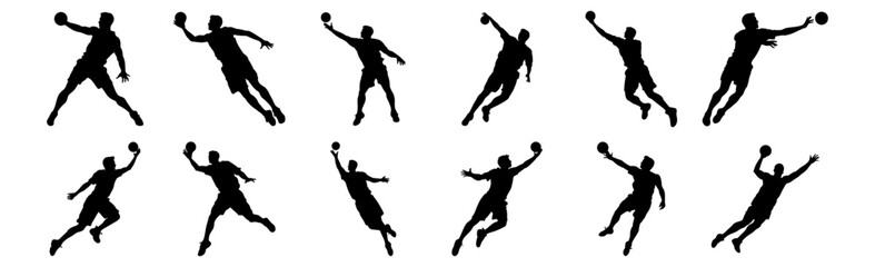 Handball silhouettes set, pack of vector silhouette design, isolated background