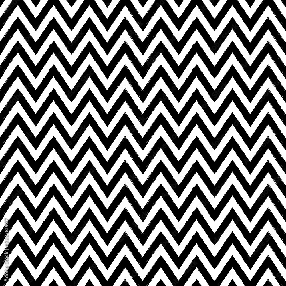 Wall mural Brush strokes seamless pattern. Freehand horizontal zigzag stripes print. Repeated chevron lines background. Simple classic geometric ornament. Trendy grunge design. Vector abstract modern wallpaper - Wall murals