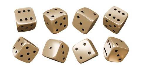 Casino gambling game. Gold luxury dice set.