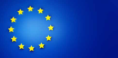 the flag Europe EU in 3d effect with stars and light blue background, abstract creative, yellow and blue