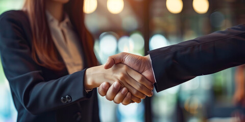 Business Agreement: Professional Handshake Between Business Partners in Corporate Setting