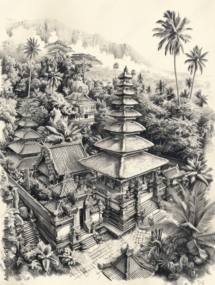 Poster Temple among trees