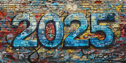 Fototapeta premium 2025 graffiti mural - street art new years concept