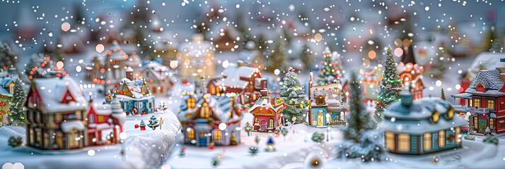 Fototapeta premium Winter village miniature covered in snow