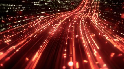 Fototapeta premium Digital Highway - Abstract Red Lines of Light