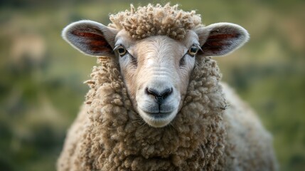 Naklejka premium A sheep with a fluffy face and a white face. The sheep is looking at the camera