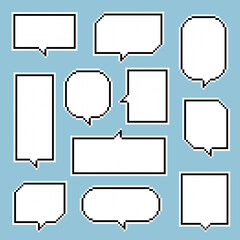 collection set of retro game 8bit pixel art speech bubble balloon black and white color, flat design vector illustration