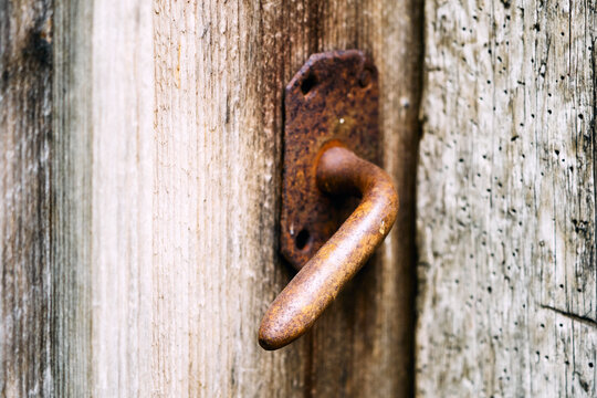 Door handle from Otternes "klyngetun" of the fjord of Sognefjorden, Western Norway, the traditional Norwegian village, of June 2024.