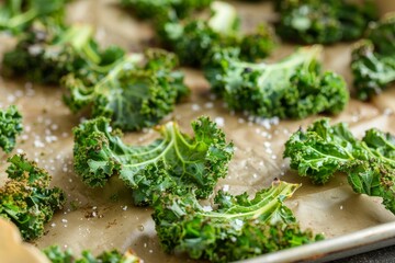 Low carb gluten free kale chips on baking paper