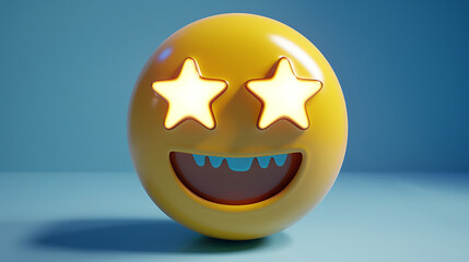 Fototapeta premium a digital emoji. It features a yellow face with two stars for eyes and an open, smiling mouth displaying the upper teeth