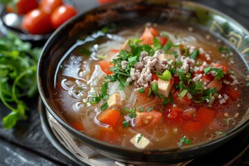 Malaysia s popular hawker dish bitter gourd soup with noodles tofu and meat
