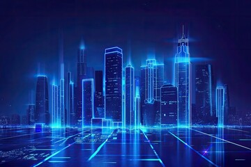 City background with blue neon light
