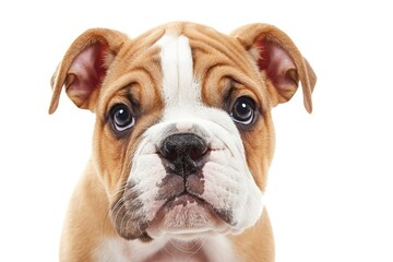 Close up of 11 week old Bulldog puppy on white background