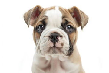 Fototapeta premium Close up of 11 week old Bulldog puppy on white background