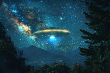 Obraz premium FBI investigates alien evidence from satellite image of UFO spaceship and mysterious object in sky a