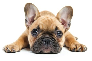 Fototapeta premium French bulldog puppy lying on white background