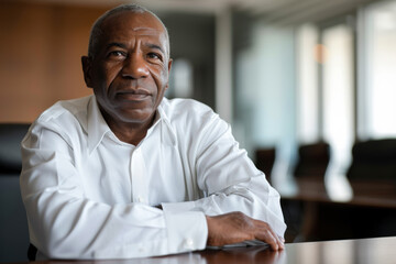 Fototapeta premium Portrait of an Active Senior business man in Modern Office Environment waiting a meeting to start during daytime