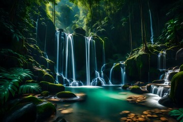 beautiful waterfall in green forest in jungle at phu tub berk mountain , phetchabun,