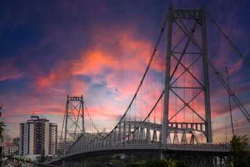 View of Ponte Hercílio Luz in Florianopolis, Santa Catarina, Brazil.
