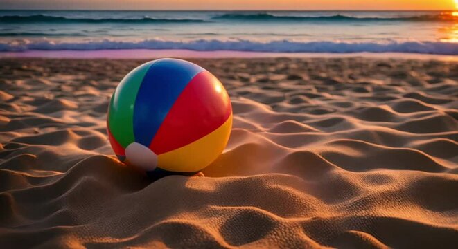 beach ball on the beach at sunset
